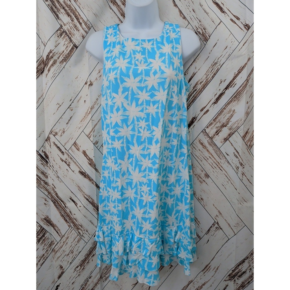 Beachtime by Lulu B White and Blue Dress with Ruffle Bottom